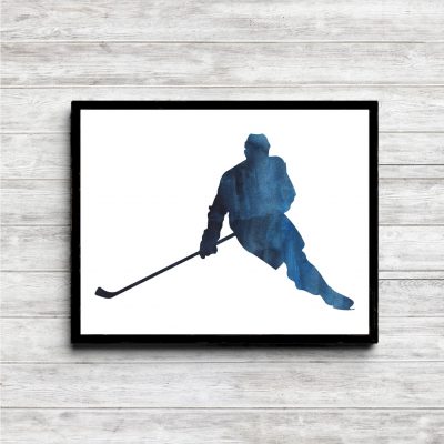 Blue Watercolor Hockey Player Printable