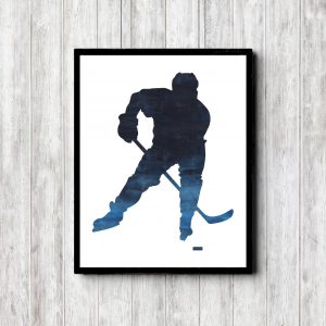 Printable Blue Watercolor Hockey Player