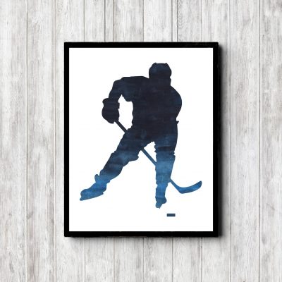 Printable Blue Watercolor Hockey Player