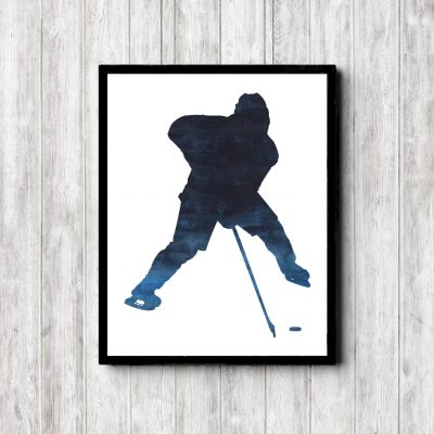 Blue Watercolor Printable Hockey Player