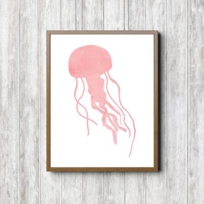 Soft Pink Watercolor Jellyfish Printable