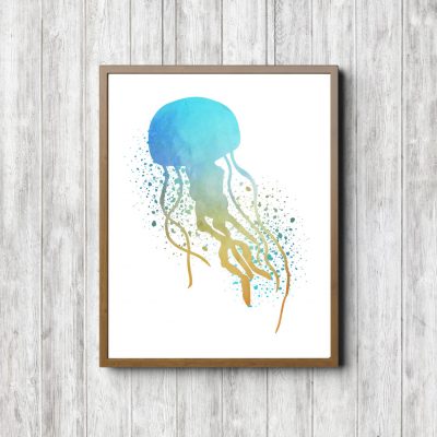 Yellow & Turquoise Watercolor Jellyfish Printable