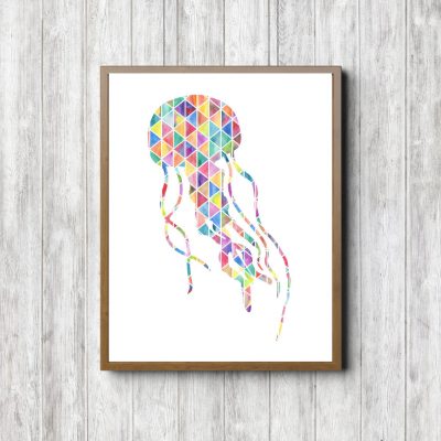 Geometric Watercolor Jellyfish Printable