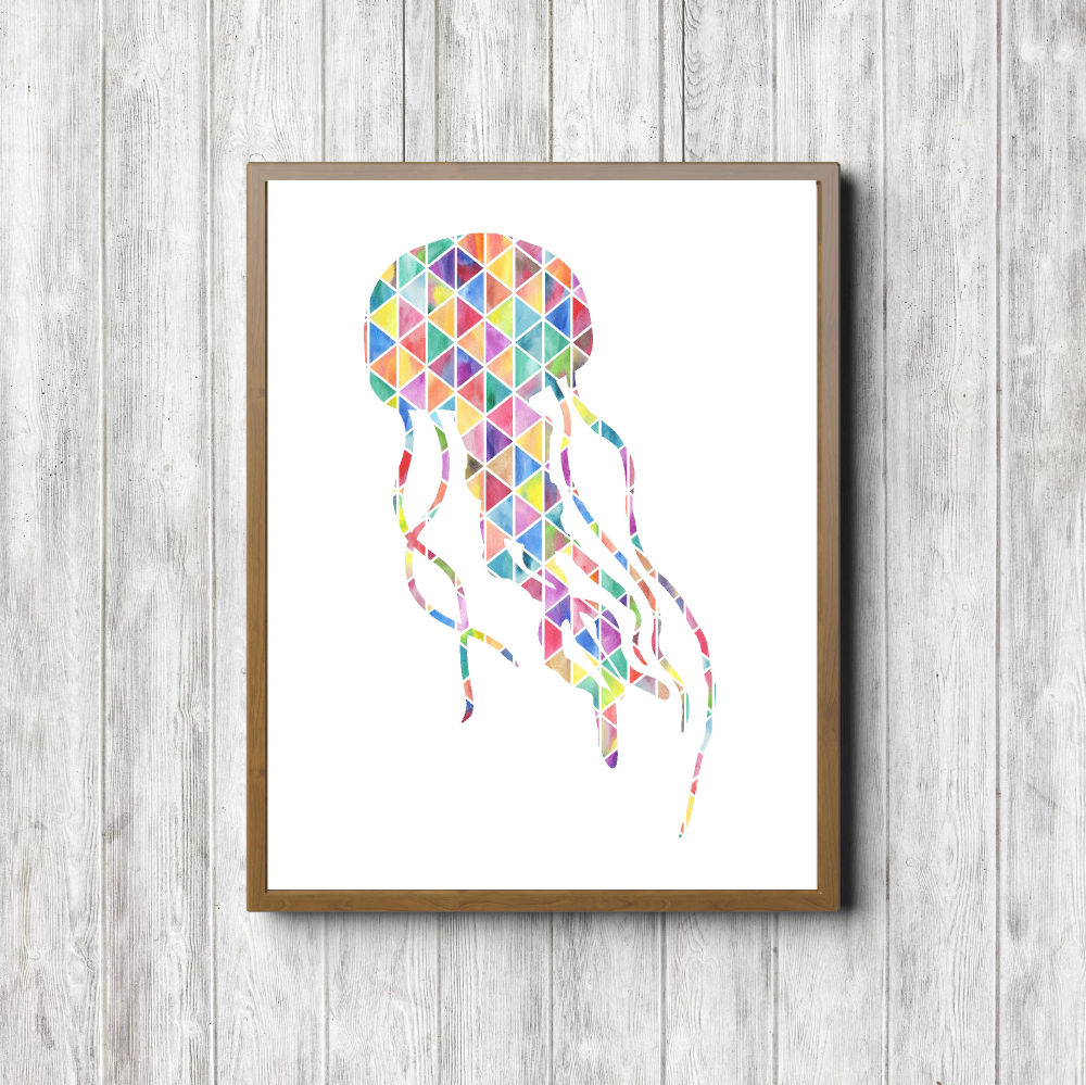 Geometric Watercolor Jellyfish Printable