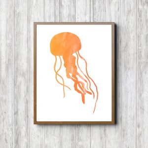 Orange Watercolor Jellyfish Printable