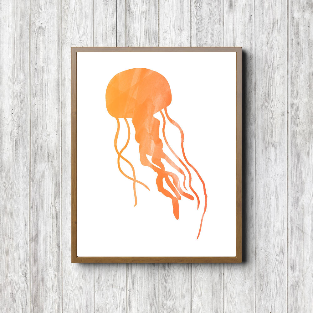 Orange Watercolor Jellyfish Printable