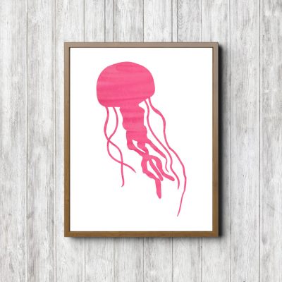 Bright Pink Watercolor Jellyfish Printable