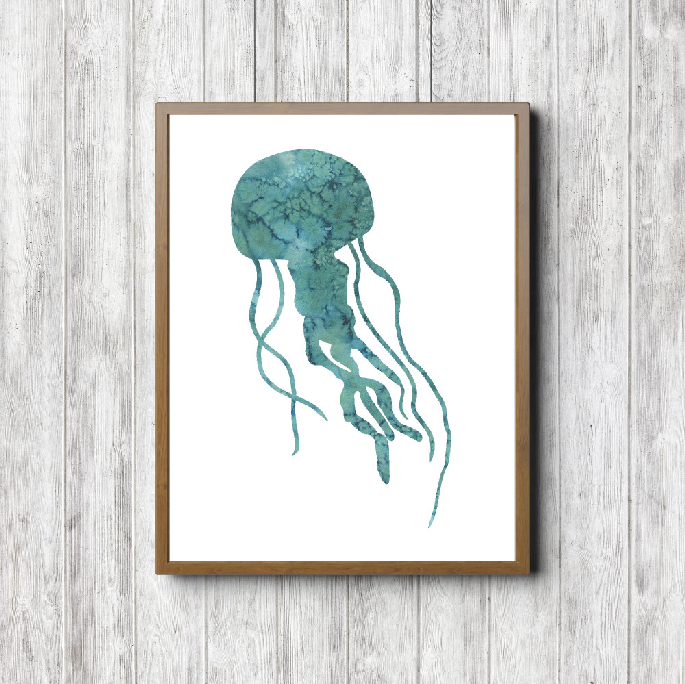 Teal Watercolor Jellyfish Printable