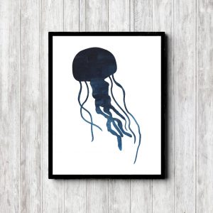 Dark Blue Watercolor Jellyfish Printable
