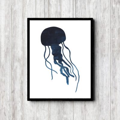 Dark Blue Watercolor Jellyfish Printable