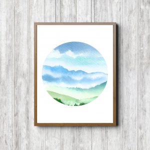 Blue Hills Watercolor Landscape Printable