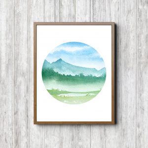 Green Valley Watercolor Landscape Printable