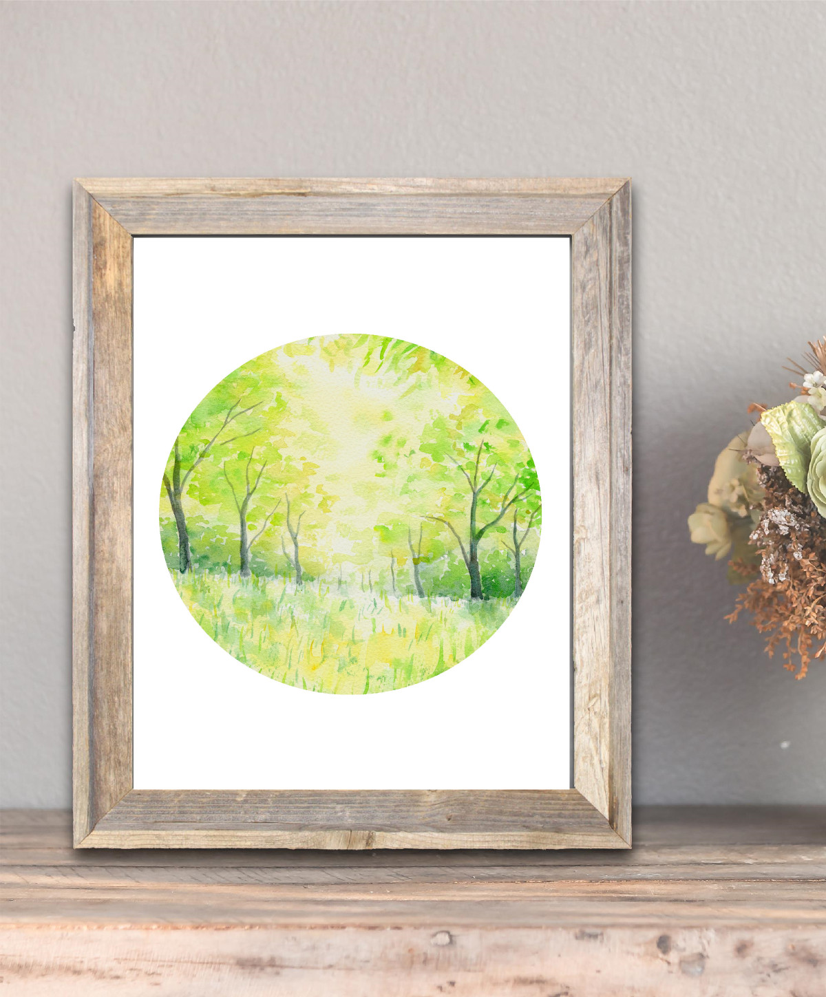 Green Woodland Watercolor Landscape Printable
