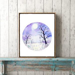 Full Moon Watercolor Landscape Printable