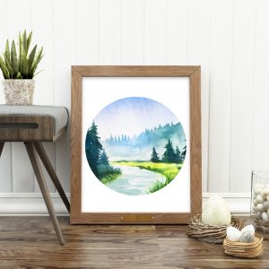 Woodland River Watercolor Landscape Printable