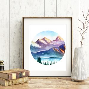 Mountain Lake Watercolor Landscape Printable