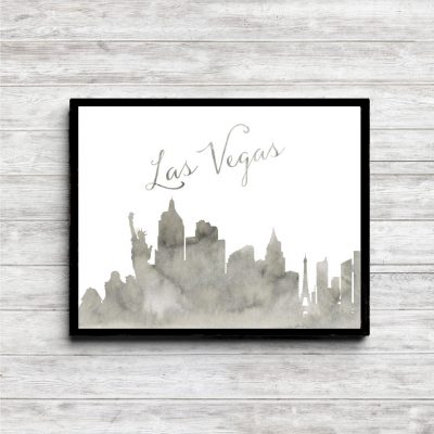 Gray Watercolor Las Vegas Skyline