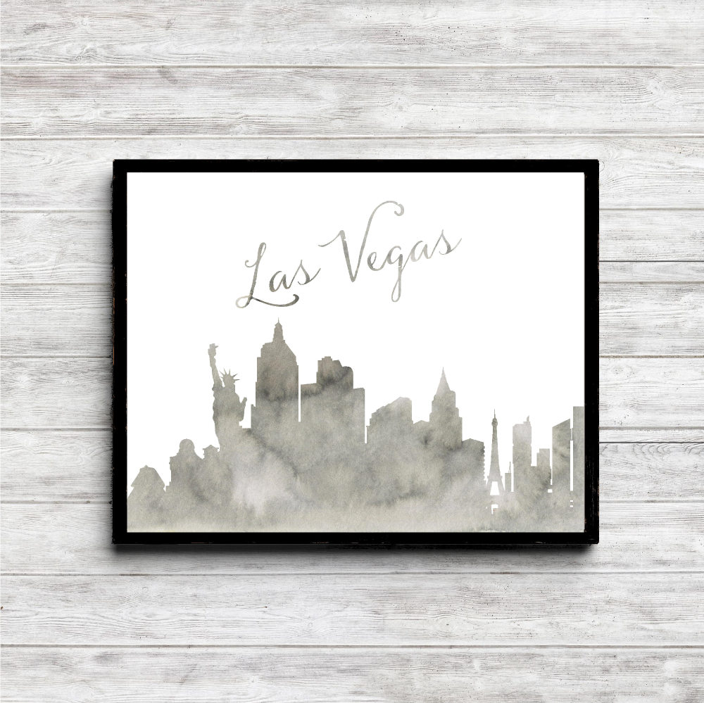 Gray Watercolor Las Vegas Skyline Printable