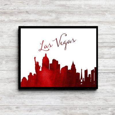 Red Watercolor Las Vegas Skyline