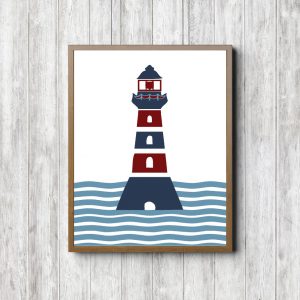 Red & Blue Lighthouse Nautical Printable