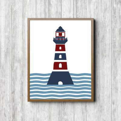Red & Blue Lighthouse Nautical Printable