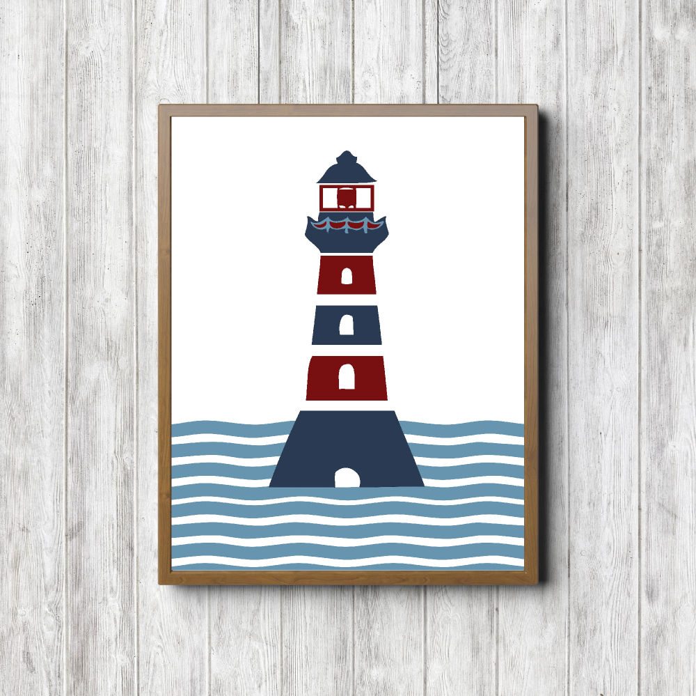 Red & Blue Lighthouse Nautical Printable