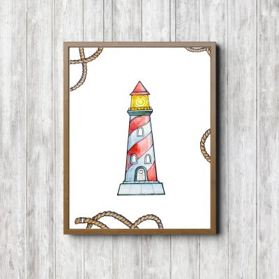 Watercolor Lighthouse Nautical Printable