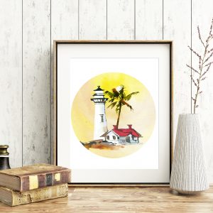 Watercolor Lighthouse Seascape Printable
