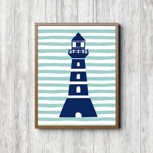 Navy Lighthouse Mint Stripes Printable