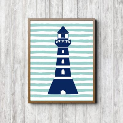Navy Lighthouse Mint Stripes Printable