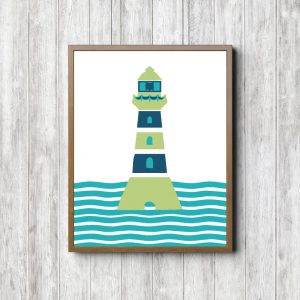 Green & Turquoise Lighthouse Nautical Printable