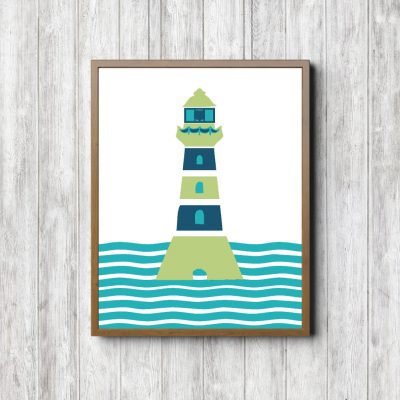 Green & Turquoise Lighthouse Nautical Printable