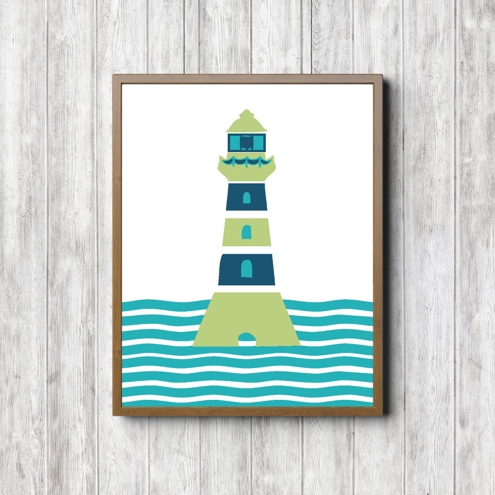 Green & Turquoise Lighthouse Nautical Printable