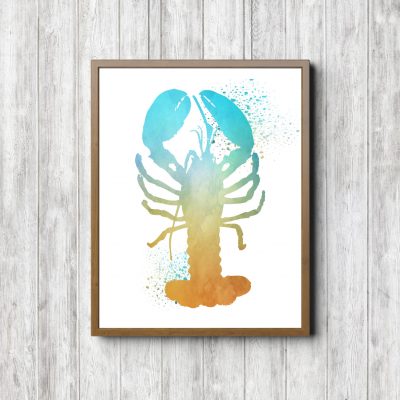 Turquoise & Yellow Watercolor Lobster Printable