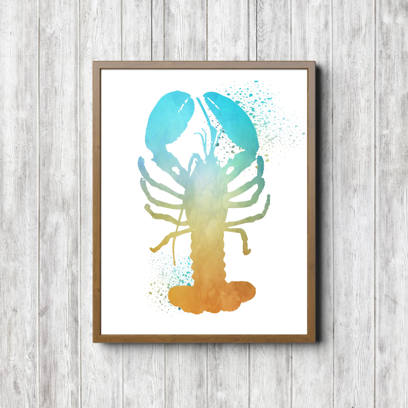 Turquoise & Yellow Watercolor Lobster Printable