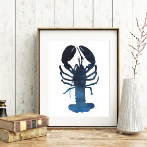 Dark Blue Watercolor Lobster Printable