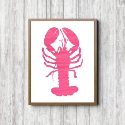 Hot Pink Watercolor Lobster Printable