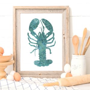 Teal Watercolor Lobster Printable