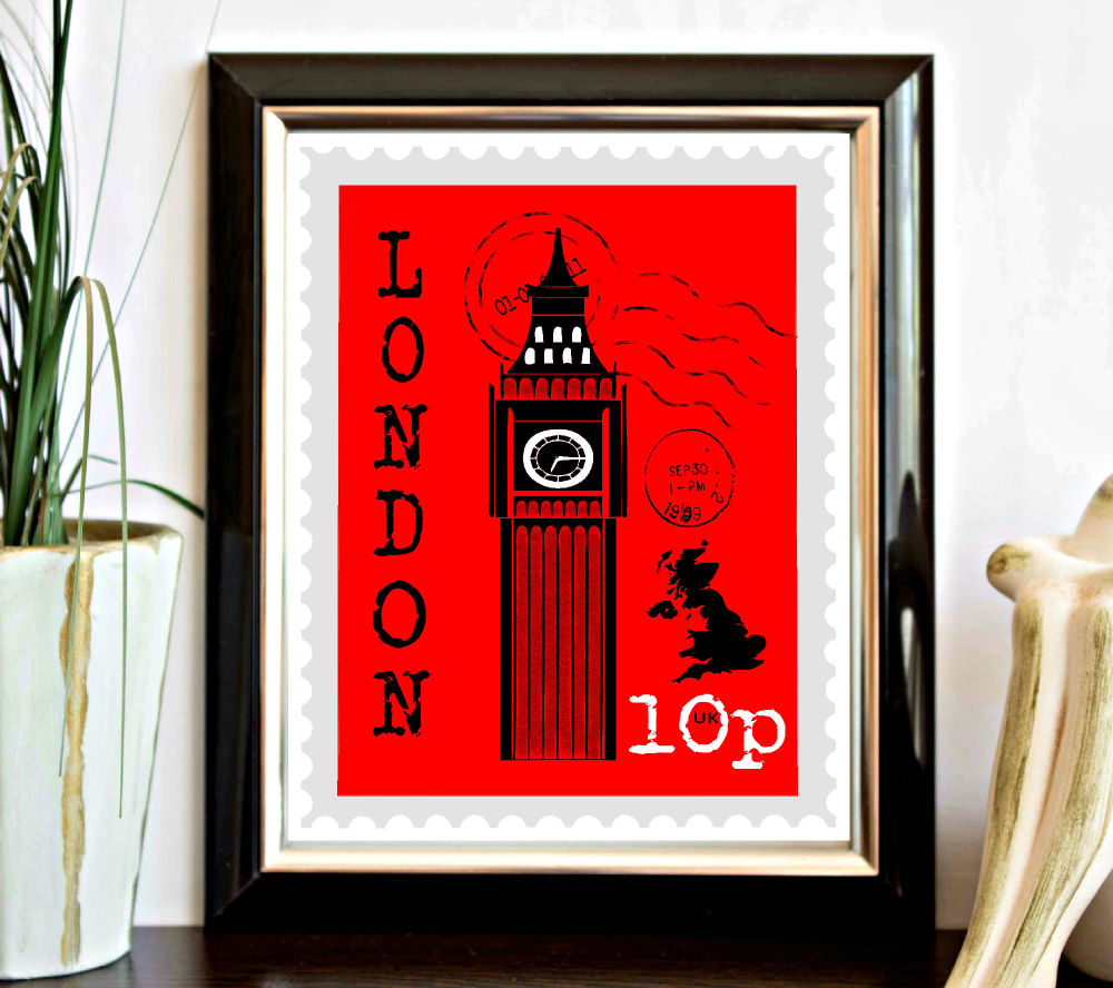 Red London Printable Postage Stamp