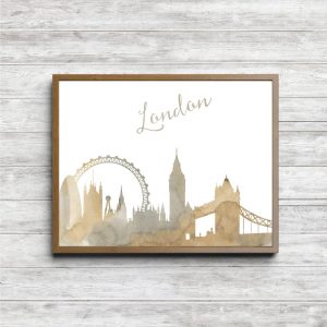 Beige Watercolor London Skyline Printable