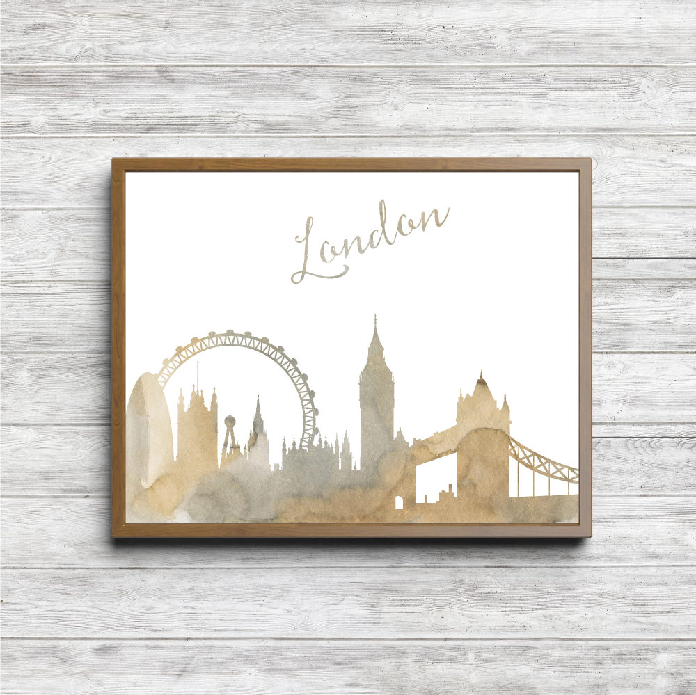 Beige Watercolor London Skyline Printable