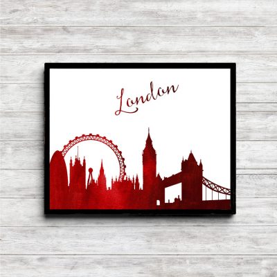 Red Watercolor London Skyline Printable