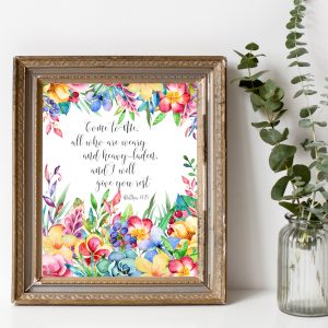 Matthew 11:28 Colorful Flowers Printable