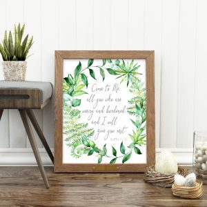 Matthew 11:28 Tropical Leaves Printable