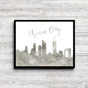 Gray Watercolor Mexico City Skyline