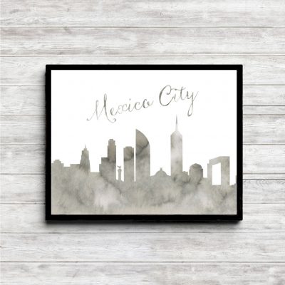 Gray Watercolor Mexico City Skyline