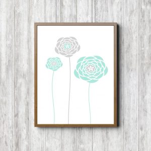 Mint & Gray Simple Flowers Printable