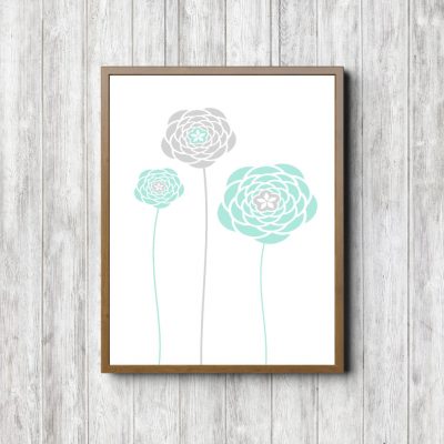 Mint & Gray Simple Flowers Printable