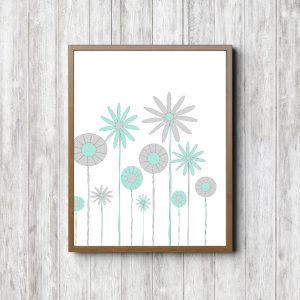 Mint & Gray Minimalist Flowers Printable