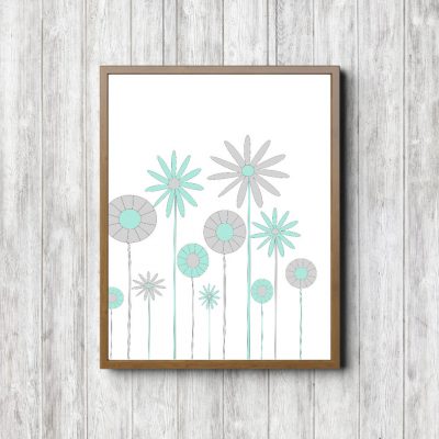 Mint & Gray Minimalist Flowers Printable